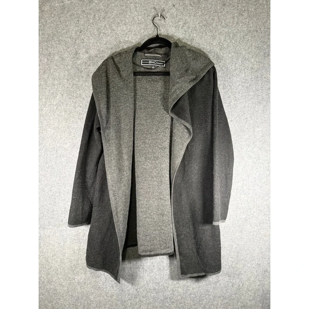 BNCI Blanc Noir Womens XL Gray Wool Blend Hooded Open Front Cardigan Coat Jacket